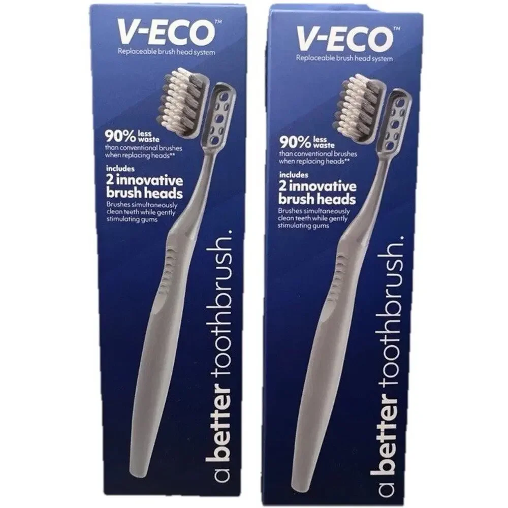 V-Eco Replaceable Brush Head System 2‎ Sets Of Innovative Brush & Heads NEW